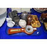 Mixed lot to include barometer, metal wares and other items