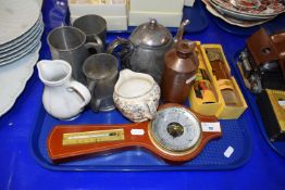 Mixed lot to include barometer, metal wares and other items