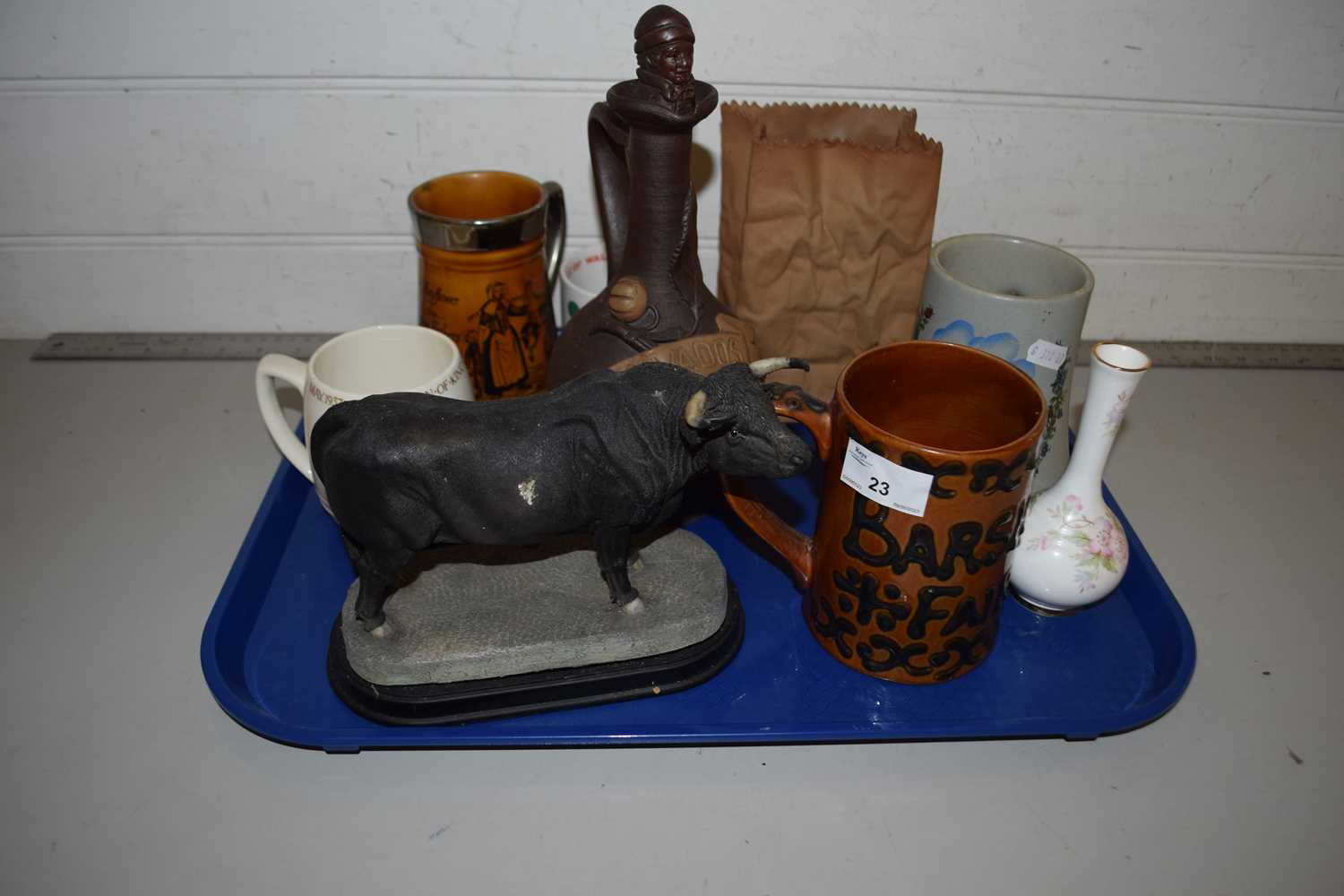 Mixed lot to include coronation wares, ceramics, model of a bull etc