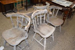 Five pine stick back chairs