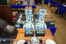 Pair of green and white glazed Chinese table lamps