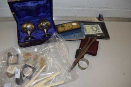 Mixed Lot: Silver napkin ring, stamps, glove stretchers, pair of EPNS goblets