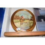 Huntsman & Hounds by Tom Adamson, oval oil on board in gilt frame