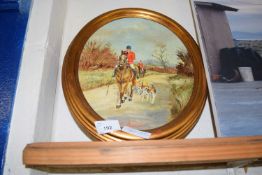 Huntsman & Hounds by Tom Adamson, oval oil on board in gilt frame