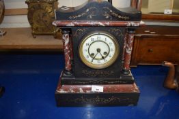 Black slate and red marble mantel clock