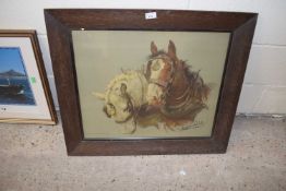 Portrait of the heads of two Shire Horses "And Days at the Morn..." by L Kemp-Wilde, framed and