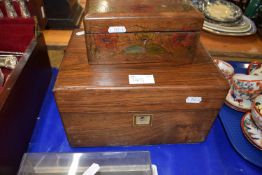 Mahogany and mother of pearl inlaid dressing table box together with another box