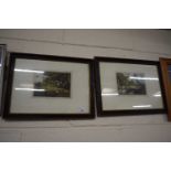 Two coloured engravings of shooting scenes, framed and glazed