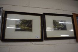 Two coloured engravings of shooting scenes, framed and glazed