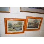 Pair of coloured engravings of Fly Fishermen, framed and glazed