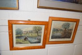 Pair of coloured engravings of Fly Fishermen, framed and glazed