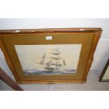 Clipper at Sea, framed and glazed