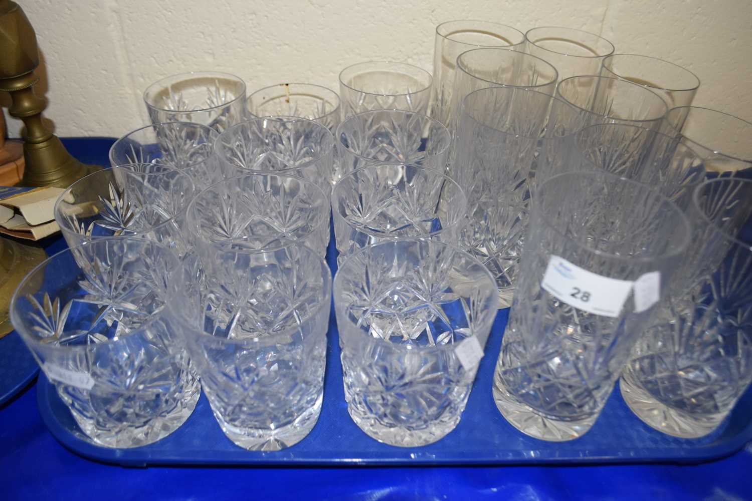 A quantity of cut glass drinking glasses to include high balls and tumblers