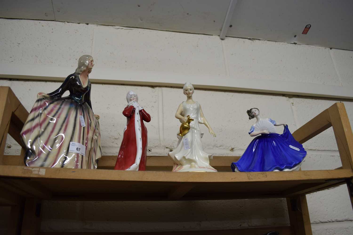 Three Royal Doulton figures and another to include Winter Time, Queen of the Dawn and Elaine (4)