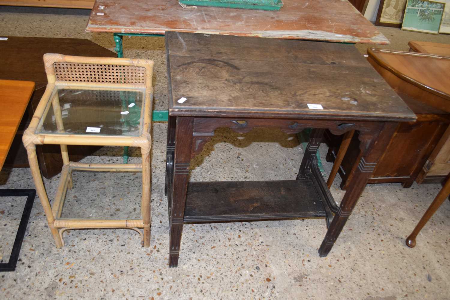 Stained pine side table, 69cm wide