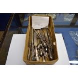 A quantity of silver and EPNS butter knives, flat ware, glove stretchers etc