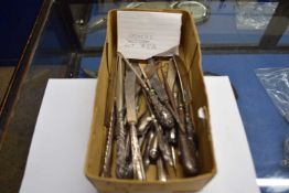 A quantity of silver and EPNS butter knives, flat ware, glove stretchers etc