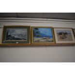 Three boating scenes, framed and glazed