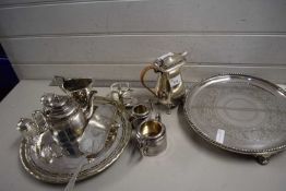 Quantity of assorted metal wares to include trays, salvers, teapot etc