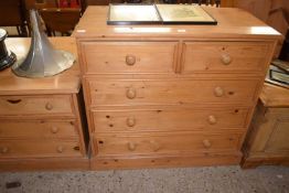 Pine chest of drawers of two short over three long, 102cm wide