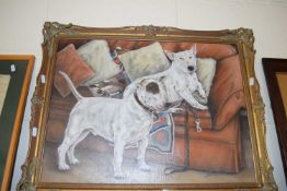 A portrait of two Bull Terriers in modern gilt frame