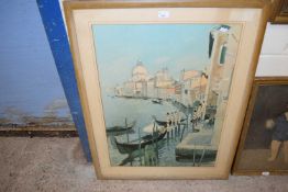 Framed study of a Venetian scene with gondolas