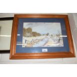 Winter landscape, watercolour, framed and glazed