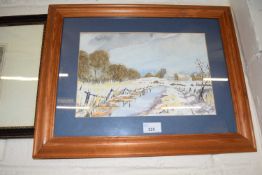 Winter landscape, watercolour, framed and glazed