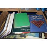 Box of books on embroidery, screen printing etc