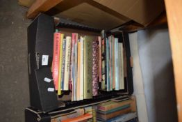 Box of books on techniques of basketry, sugar decorating etc