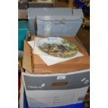 Box of collectors plates including some by Wedgwood, Off to Work limited edition etc, some in