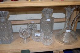 Quantity of cut glass wares, decanters, ships type decanter and other glass ware