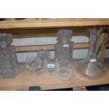 Quantity of cut glass wares, decanters, ships type decanter and other glass ware