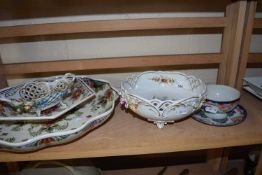 Quantity of ceramic items including a shaped European porcelain bowl with applied floral decoration,