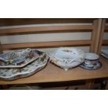 Quantity of ceramic items including a shaped European porcelain bowl with applied floral decoration,