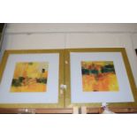 Pair of abstract prints in gilt frames