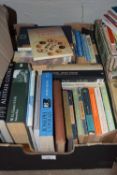 Box of books, some hard back and paper backs, travel, topographical etc