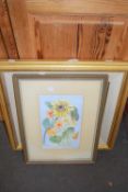 Reproduction of Sunflowers by Van Gogh together with a watercolour of Nasturtiums and a Sunflower by