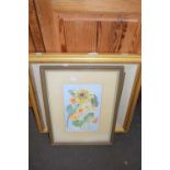 Reproduction of Sunflowers by Van Gogh together with a watercolour of Nasturtiums and a Sunflower by