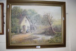 Country cottage on a lane by B Carr, 1978, oil on board