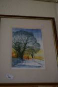 Print entitled Winter Sunset signed Martin Sexton in the mount