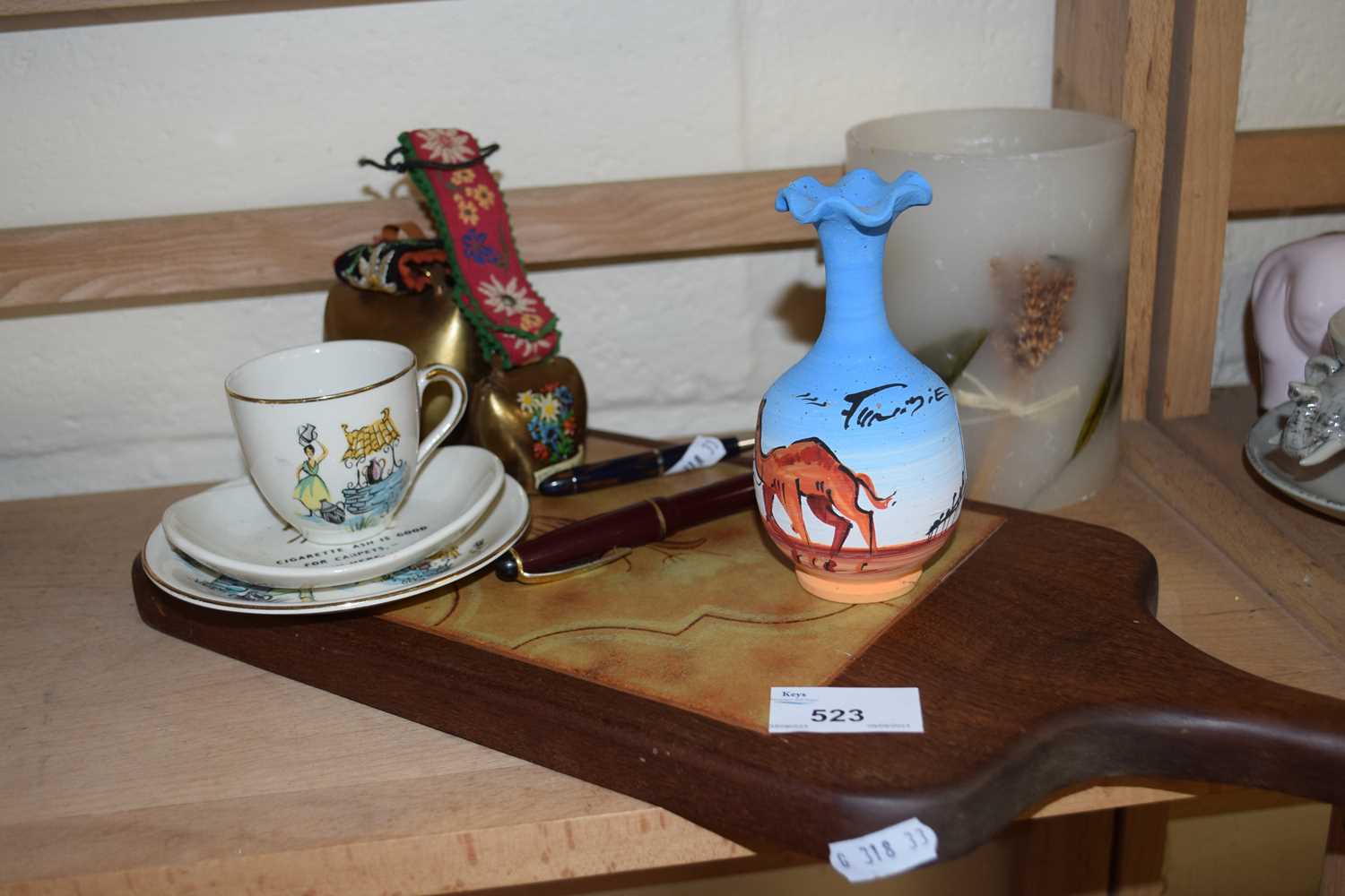 Small wooden tray together with cup and saucer, small ceramic dish etc