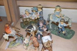 Group of small ceramic bird models and further group of young children etc