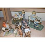 Group of small ceramic bird models and further group of young children etc