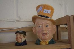 Royal Doulton small character jug of Captain Cuttle together with a further character jug