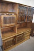 20th Century oak combination display and drinks cabinet with drawer and cupboard base in The Old