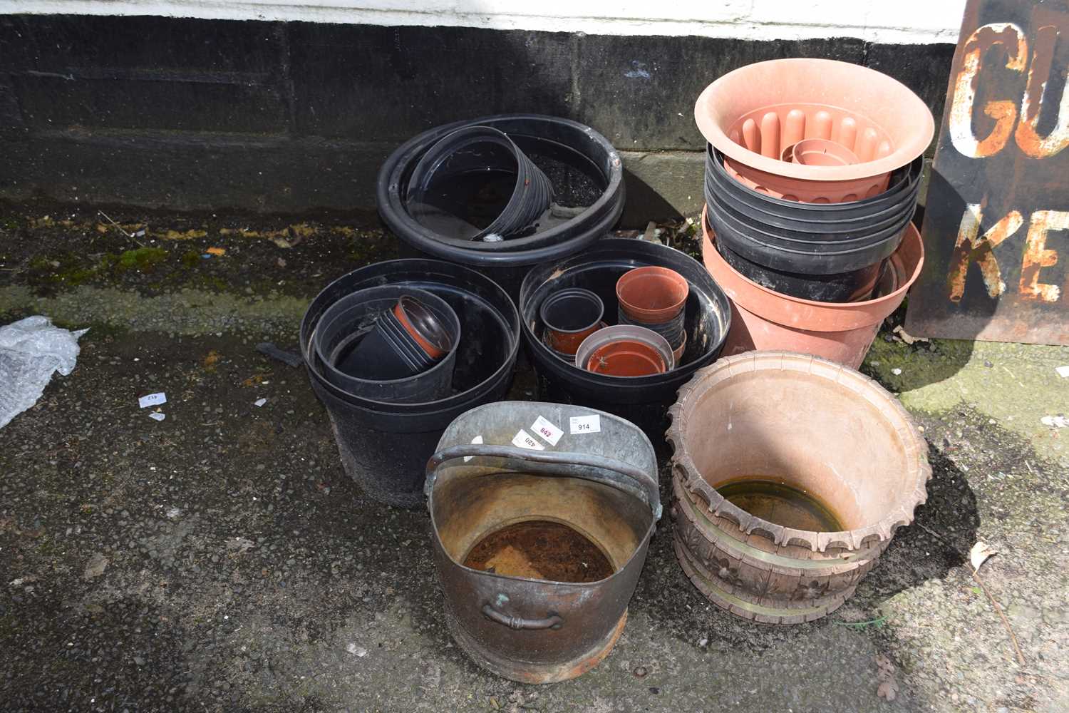 Mixed Lot: Coal bucket and various assorted plant pots