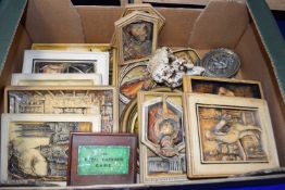 Quantity of carved Dickens figures and other items including a small box entitled The Royal Garrison