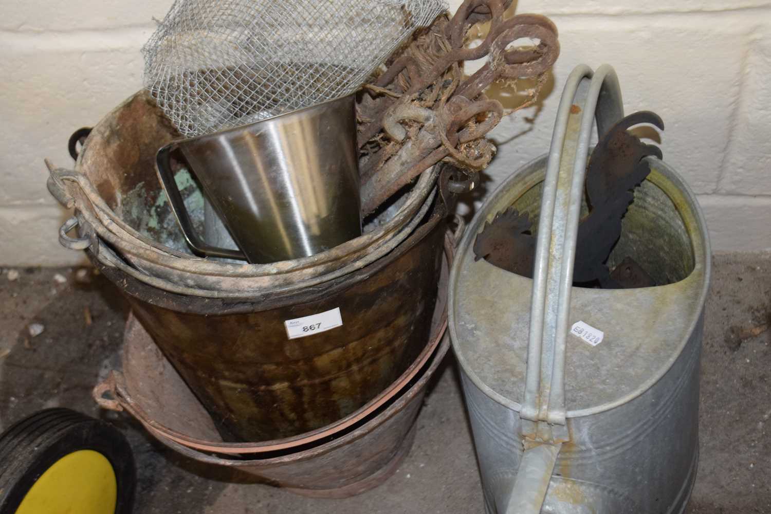 Galvanised watering can, buckets and other accessories