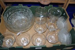 Box containing quantity of glass ware, fruit bowls, smaller dessert bowls etc